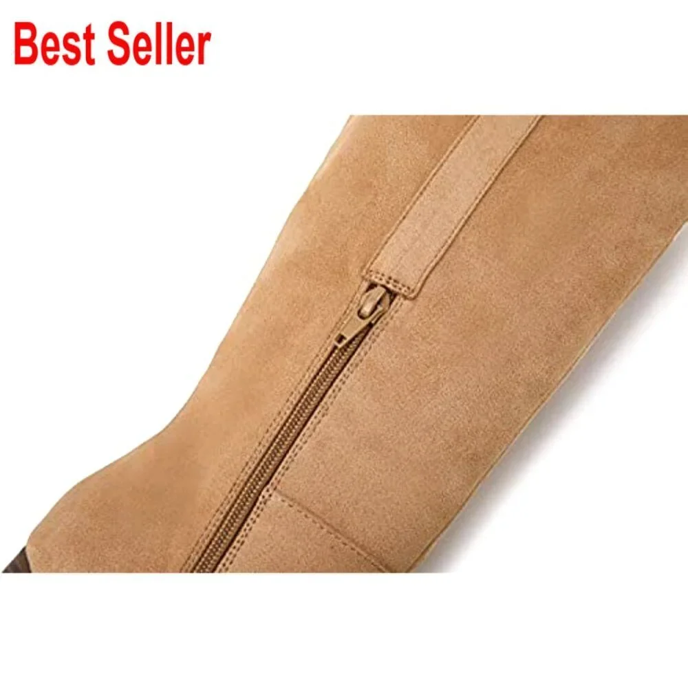 Faux Suede Over The Knee Thigh High Boots Pointed Toe Chunky Block Heel